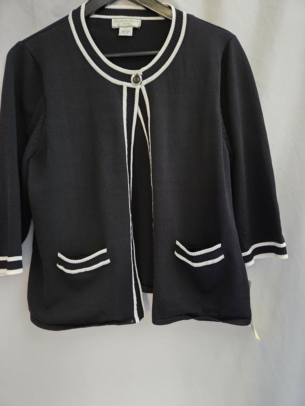 Allison Daley Black Knit Jacket with White Trim
